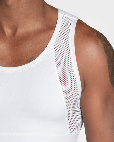 Camiseta sin mangas de compresión fuerte ideal para uso diario con algodón pima#color_000-blanco