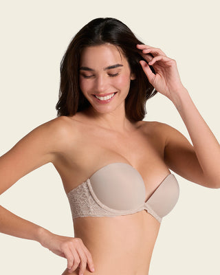Brasier triple realce efecto 3D escote profundo#color_802-cafe-claro
