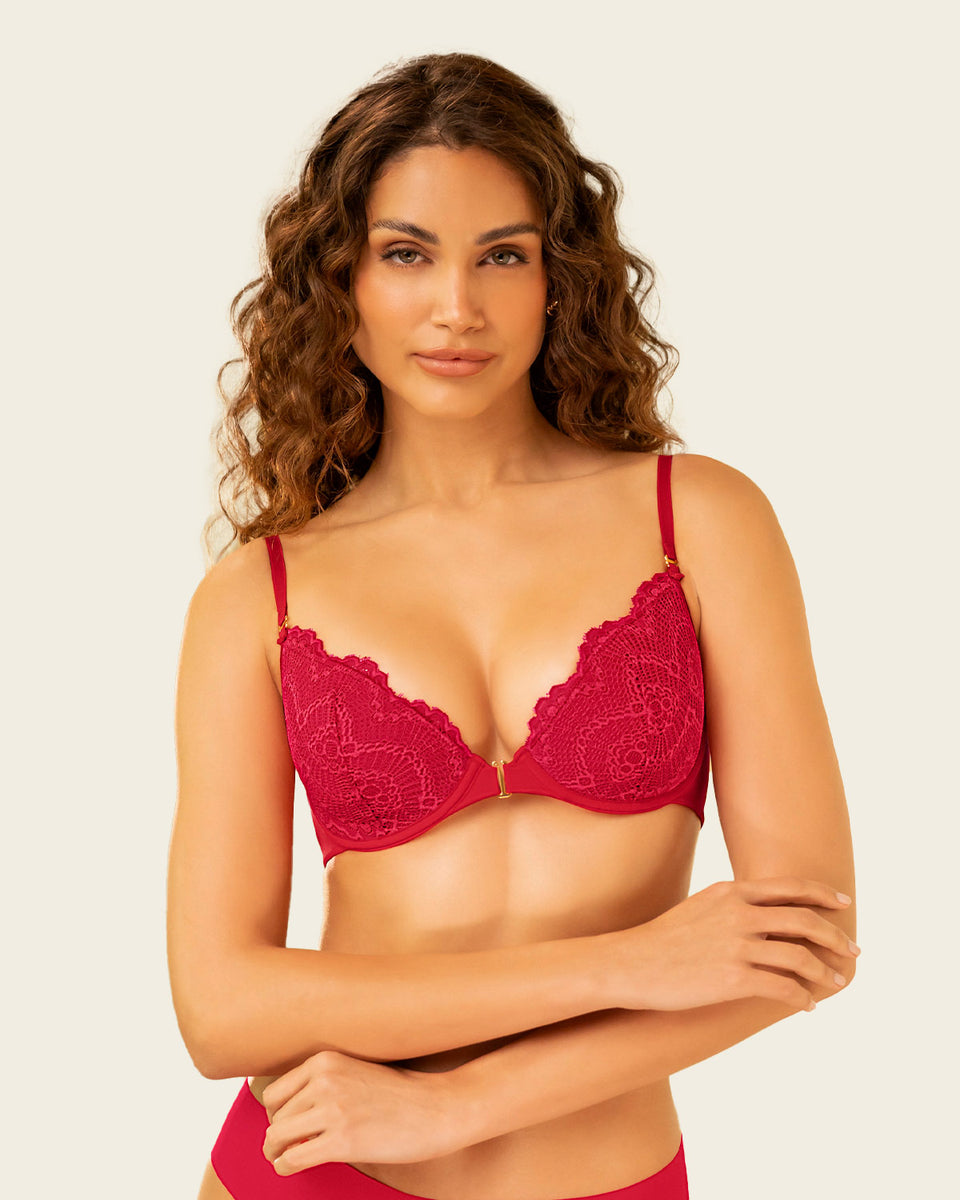 Brasier en encaje con abrochadura frontal y espalda lisa