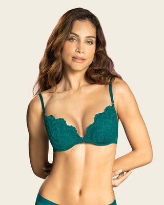 Brasier en encaje con abrochadura frontal y espalda lisa#color_666-verde-oscuro