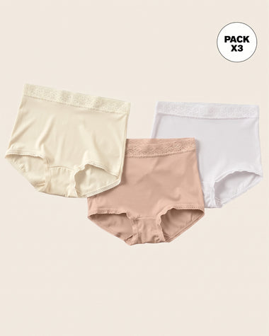 Paquete x 3 bloomers clásicos con toques de encaje#color_s06-blanco-cafe-claro-marfil