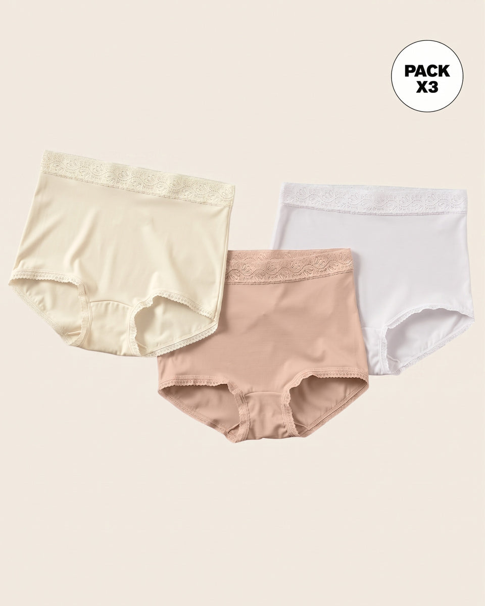 Paquete x 3 bloomers clásicos con toques de encaje