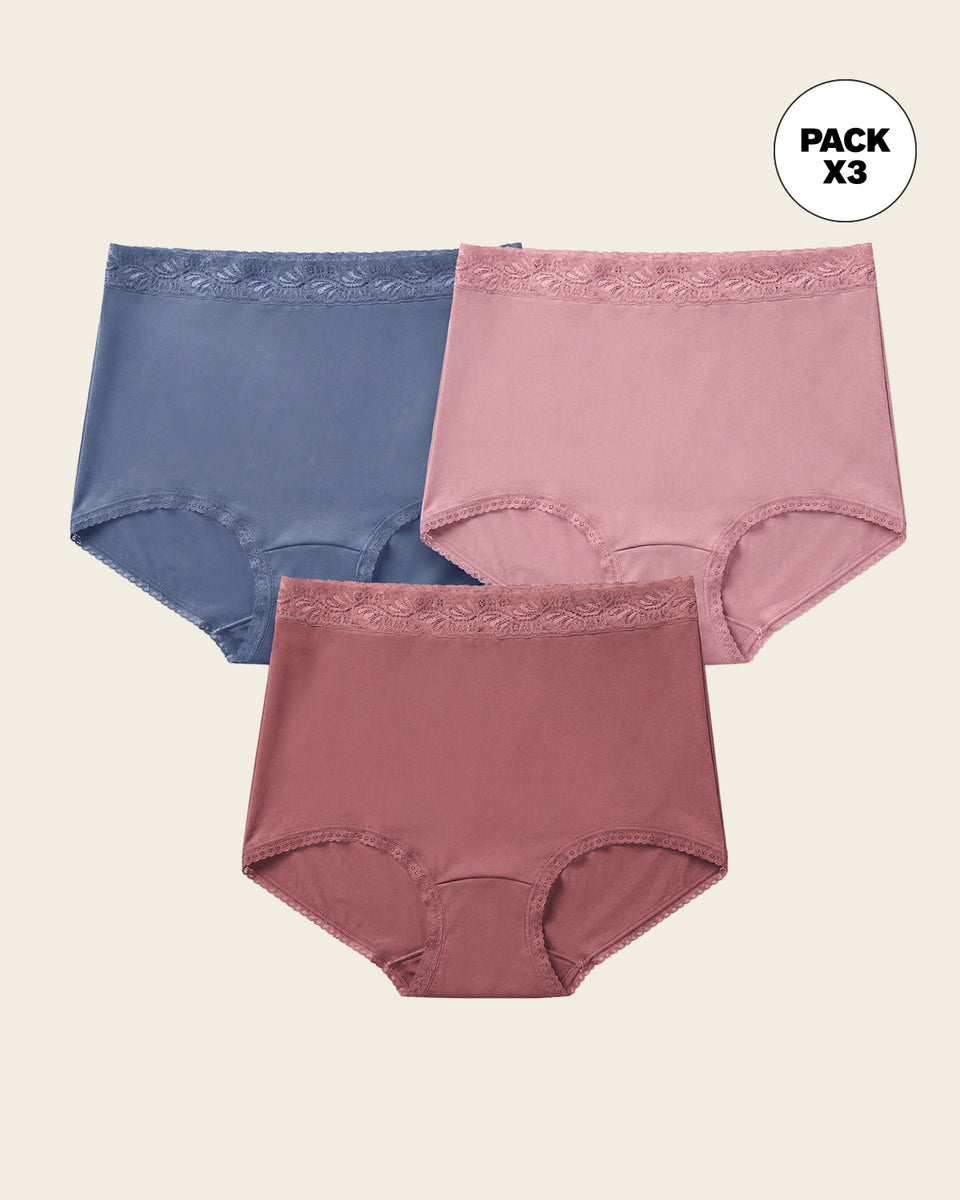 Paquete x 3 bloomers clásicos con toques de encaje