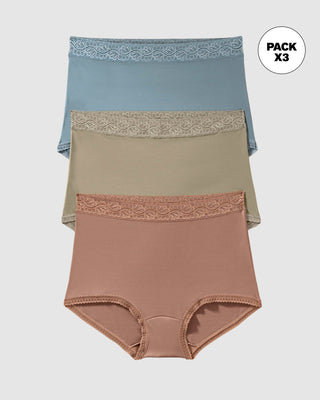 Paquete x 3 bloomers clásicos con toques de encaje#color_s29-azul-claro-cafe-medio-verde-medio