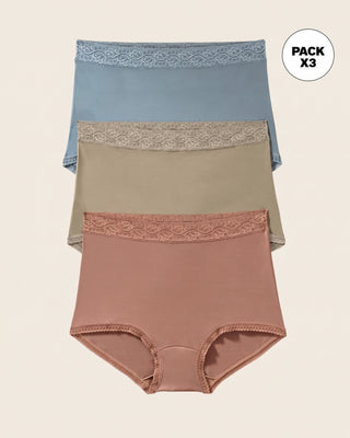 Paquete x 3 bloomers clásicos con toques de encaje#color_s29-azul-claro-cafe-medio-verde-medio