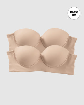 Paquete x 2 brasieres strapless Bustier 360° de perfección#color_802-cafe-claro
