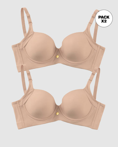 Paquete x 2 brasieres de realce suave y buen cubrimiento en sisa y espalda Cover Bra#color_802-cafe-claro
