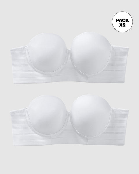 Paquete x2 brasieres tipo bustier support strapless#color_000-blanco