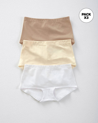Paquete x 3 bóxers cortos con algodón elástico#color_984-blanco-cafe-claro-marfil