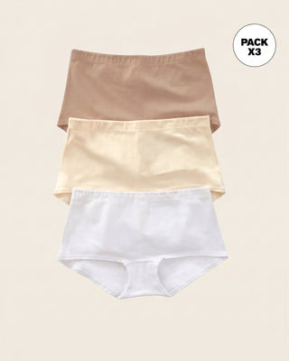 Paquete x 3 bóxers cortos con algodón elástico#color_984-blanco-cafe-claro-marfil