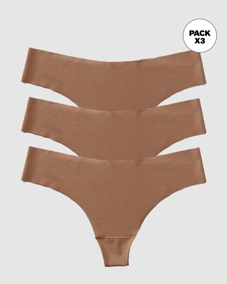 Paquete x3 bloomers brasilera invisible ultraplano sin elásticos y de pocas costuras