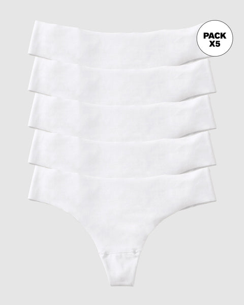 Paquete x5 bloomers brasilera invisible ultraplano sin elásticos y de pocas costuras#color_000-blanco