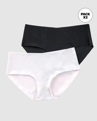 Paquete x 2 bloomers tipo hipster invisibles ultraplanos sin elásticos#color_s01-blanco-negro