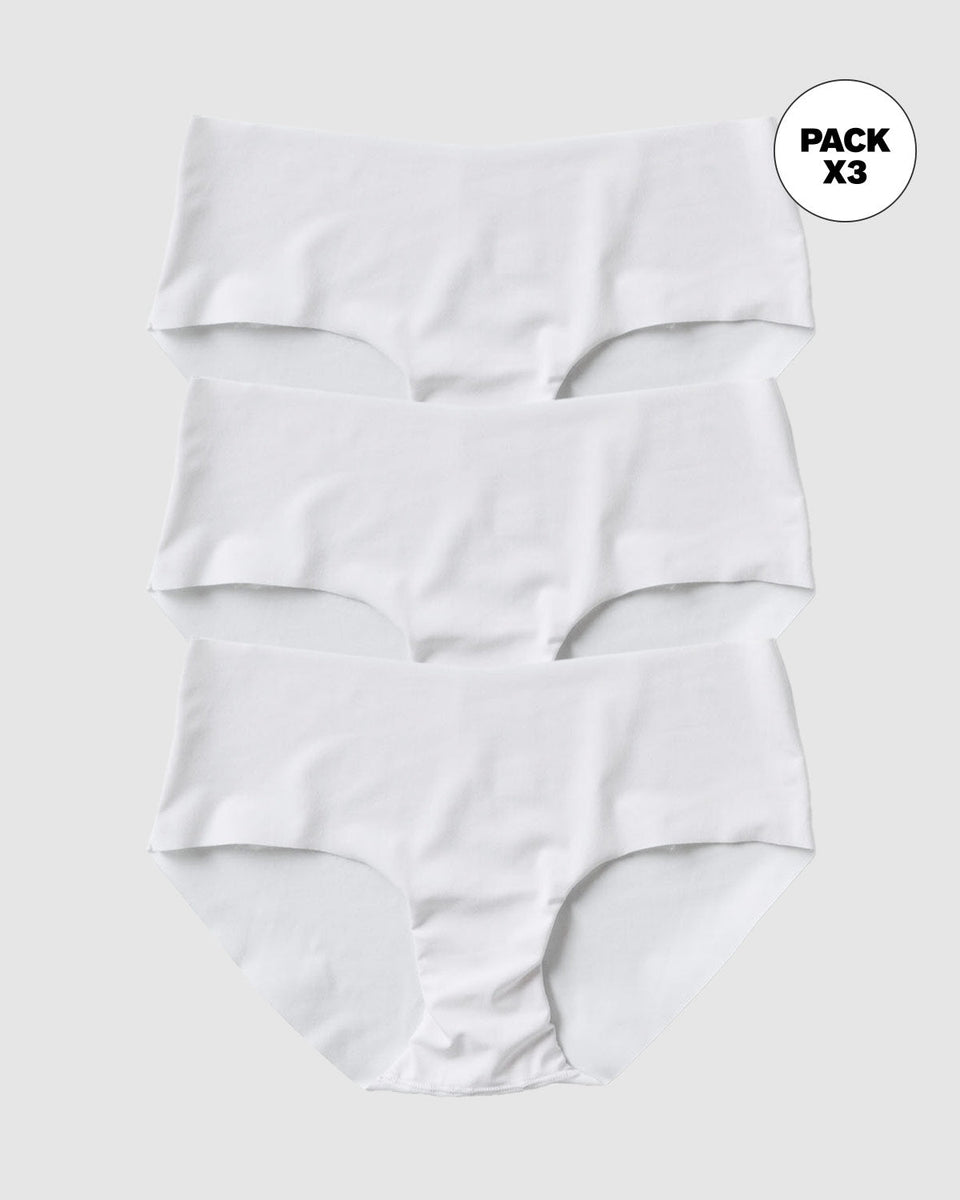 Paquete x3 bloomers hípster invisible ultraplano sin elásticos y de pocas costuras