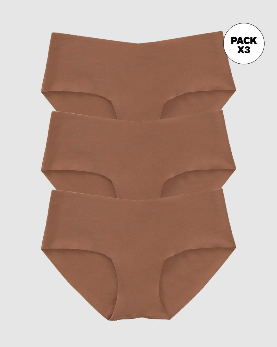 Paquete x3 bloomers hípster invisible ultraplano sin elásticos y de pocas costuras