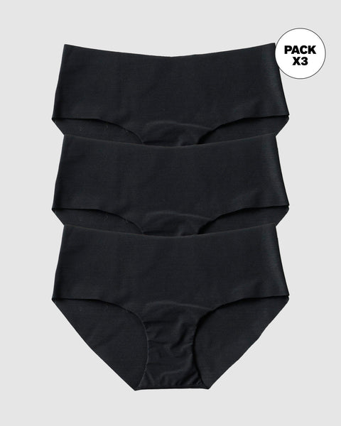 Paquete x3 bloomers hípster invisible ultraplano sin elásticos y de pocas costuras#color_785-negro