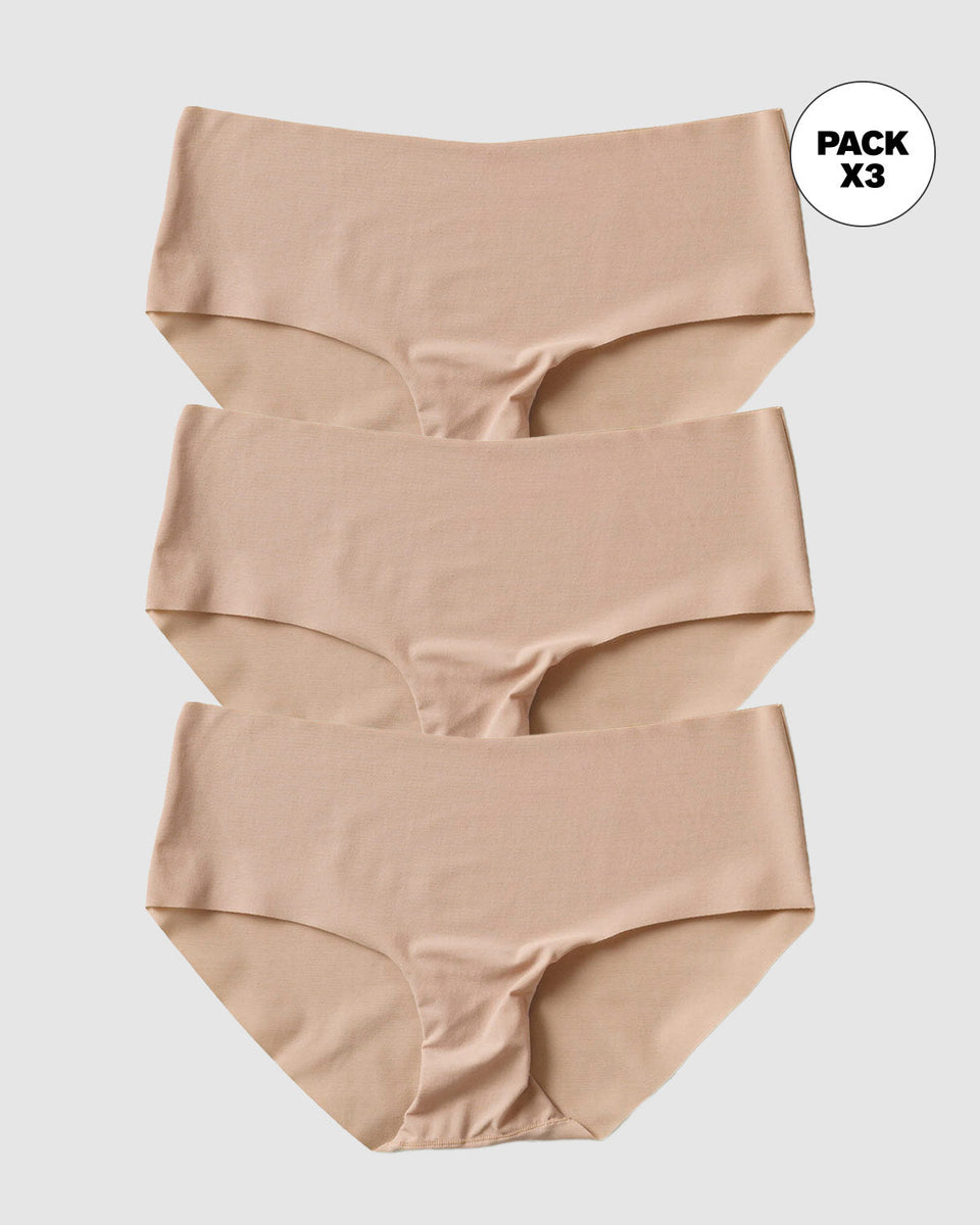 Paquete x3 bloomers hípster invisible ultraplano sin elásticos y de pocas costuras