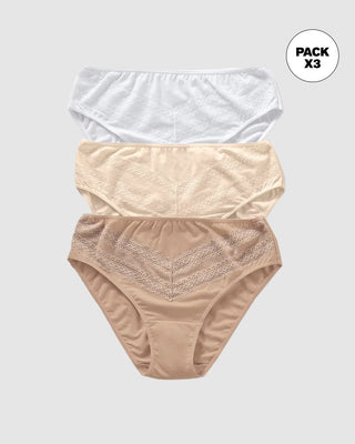 Paquete x 3 bloomers Bikini x3 Clásicos y Confortables#color_s06-cafe-claro-blanco-marfil