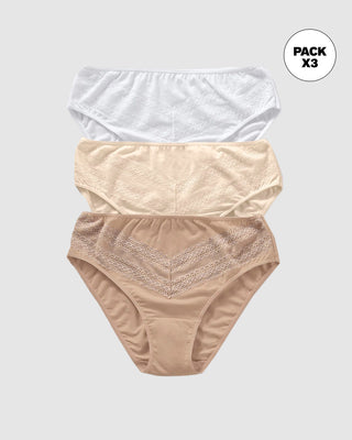 Paquete x 3 bloomers Bikini x3 Clásicos y Confortables#color_s06-cafe-claro-blanco-marfil