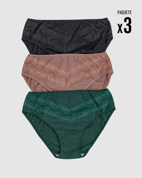 Paquete x 3 bloomers Bikini x3 Clásicos y Confortables#color_s27-verde-negro-salmon