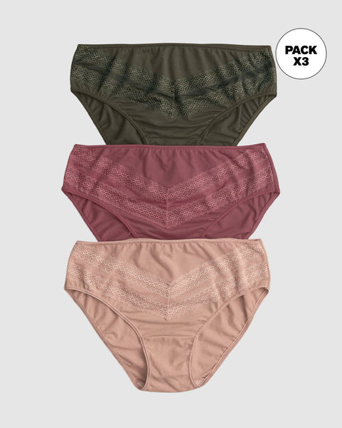 Paquete x 3 bloomers Bikini x3 Clásicos y Confortables#color_s28-verde-vino-rosa