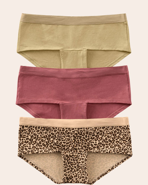 Paquete x 3 hipsters para mujer semidescaderados en algodón#color_s32-rosado-beige-verdoso-animal-print