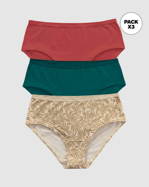 Paquete x 3 bloomer Clásico de Máxima Comodidad y Frescura#color_s34-rojo-verde-estampado-dorado