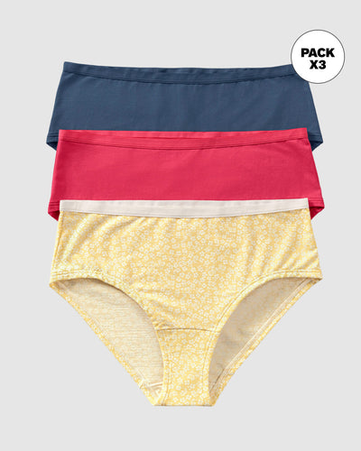 Paquete x 3 bloomer Clásico de Máxima Comodidad y Frescura#color_s36-fondo-amarillo-estampado-coral-azul