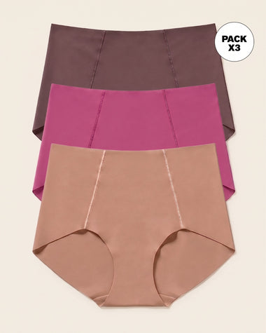 Paquete x 3 bloomers clásicos de apariencia invisible#color_s12-marron-oscuro-rojo-violeta-cafe-medio