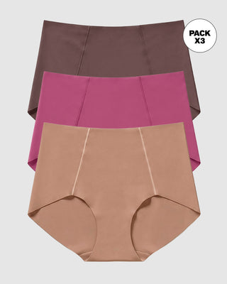 Paquete x 3 bloomers clásicos de apariencia invisible#color_s12-marron-oscuro-rojo-violeta-cafe-medio