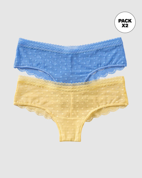 Paquete x 2 bloomers cacheteros en Encaje y Tul#color_s51-azul-claro-amarillo