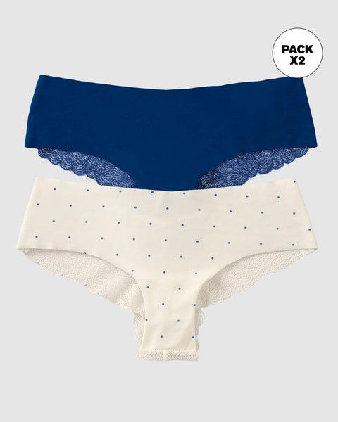 Paquete x 2 bloomers cacheteros descaderados con encaje#color_s48-azul-oscuro-estampado-puntos
