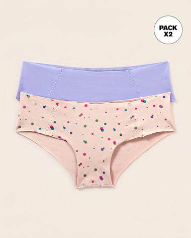 Paquete x 2 hípsters invisibles ultracómodos de tiro bajo#color_s16-marfil-estampado-morado-claro