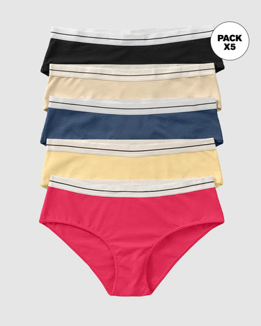 Paquete x 5 bloomers estilo hípster#color_s17-negro-marfil-amarillo-azul-coral