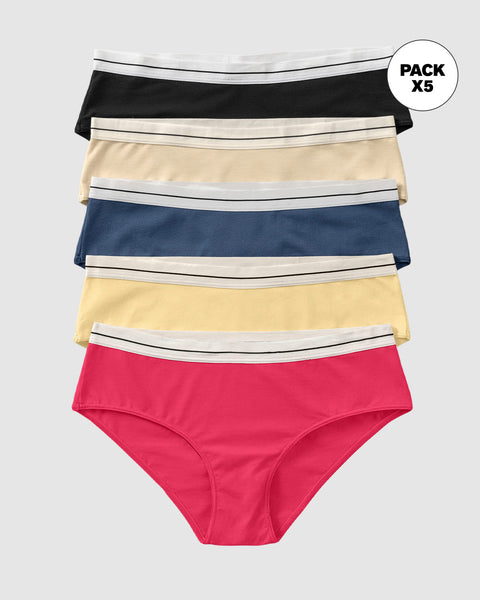 Paquete x 5 bloomers estilo hípster#color_s17-negro-marfil-amarillo-azul-coral
