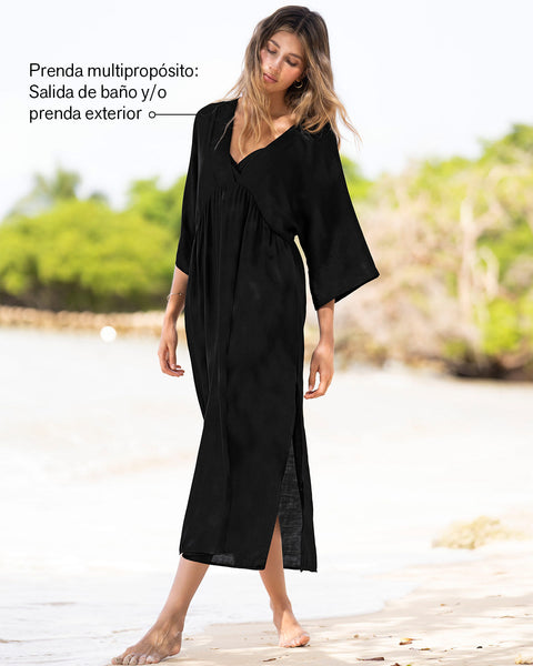 Vestido playero con tiras anudables en espalda#color_700-negro