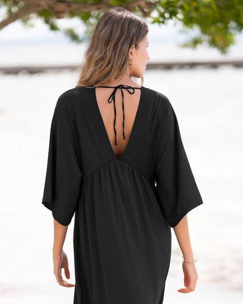 Vestido playero con tiras anudables en espalda#color_700-negro