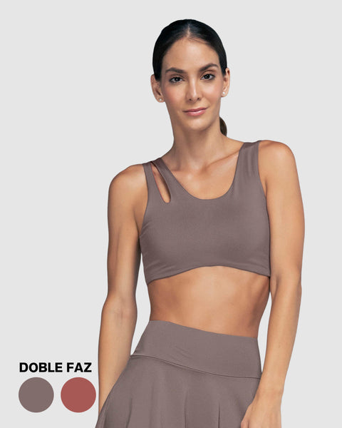 Top deportivo doble faz diseño asimétrico#color_868-cafe