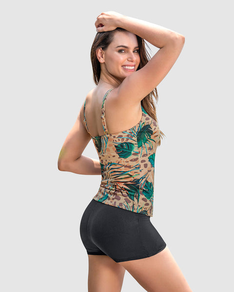 Traje de baño tankini camiseta y short#color_880-estampado-hojas