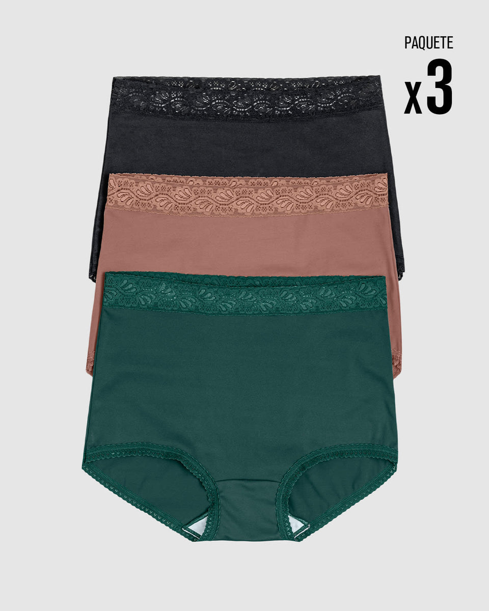 Paquete x 3 bloomers clásicos de ajuste y cubrimiento total