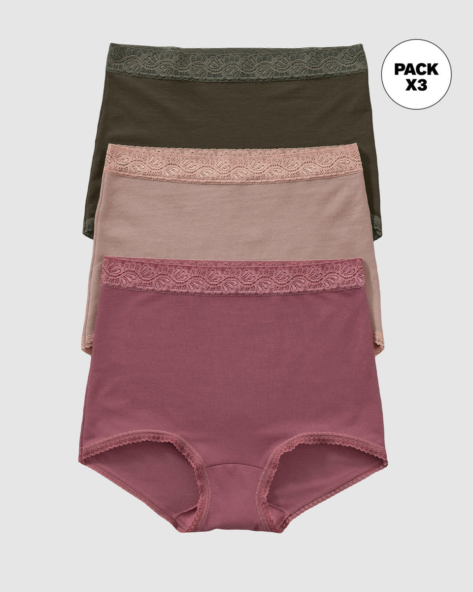 Paquete x 3 bloomers clásicos de ajuste y cubrimiento total