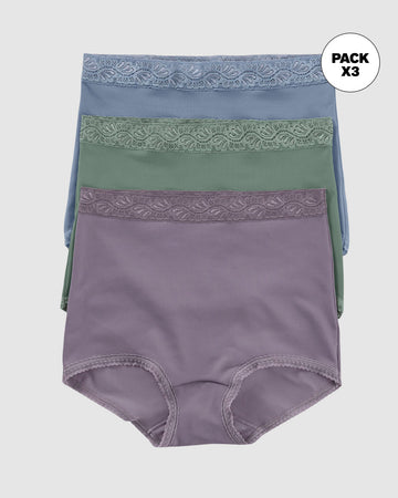 Paquete x 3 bloomers clásicos de ajuste y cubrimiento total#color_s23-lila-empolvado-verde-azul-empolvado