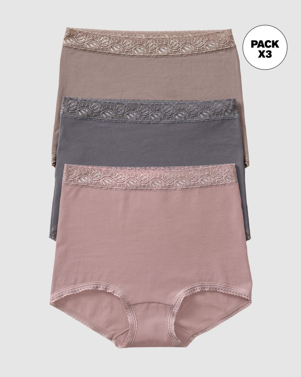 Paquete x 3 bloomers clásicos de ajuste y cubrimiento total