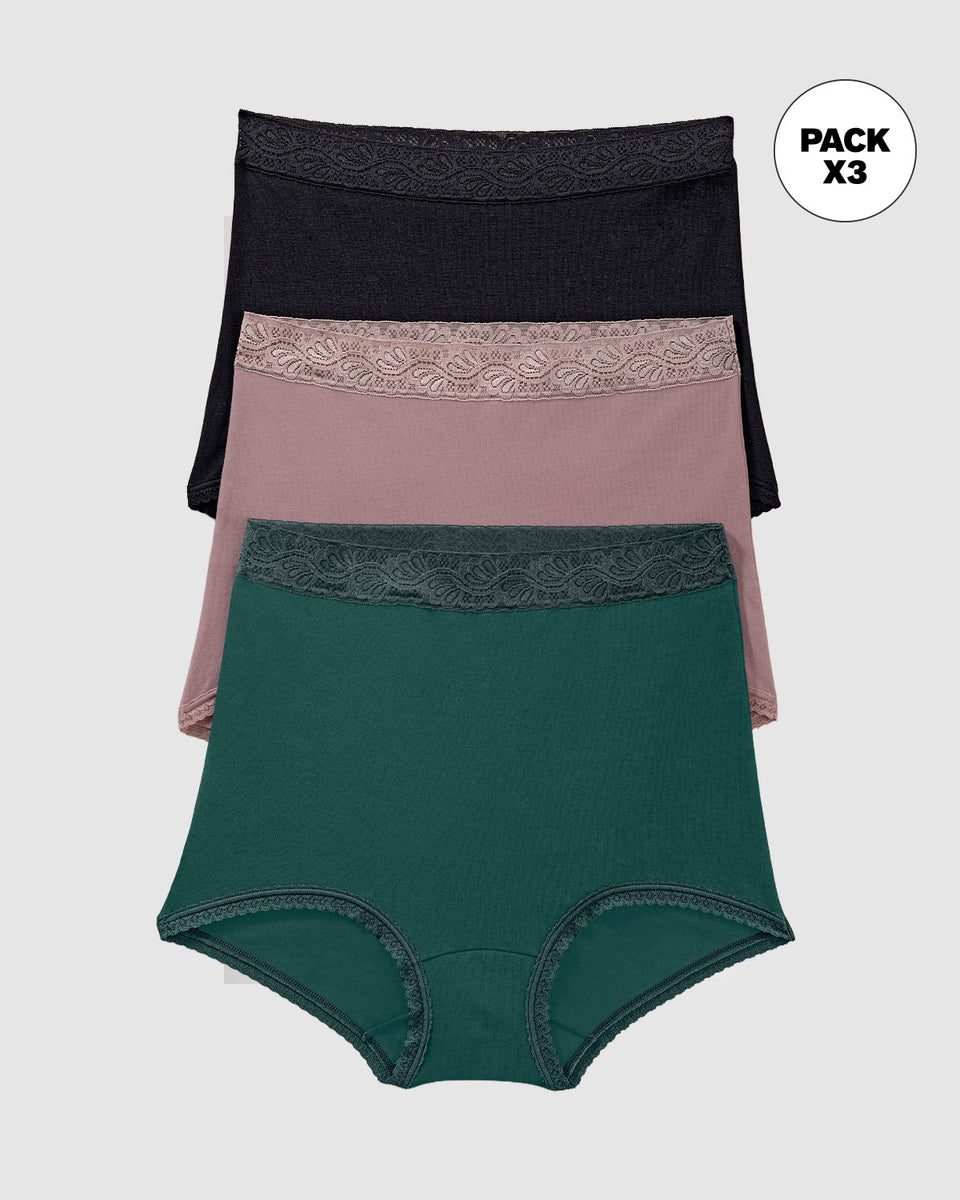 Paquete x 3 bloomers clásicos de ajuste y cubrimiento total