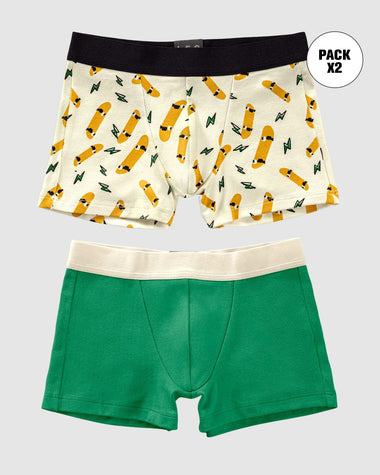 Bóxers cortos x2 niño#color_s01-verde-blanco-estampado