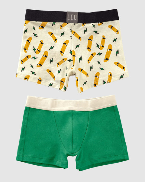Bóxers cortos x2 niño#color_s01-verde-blanco-estampado