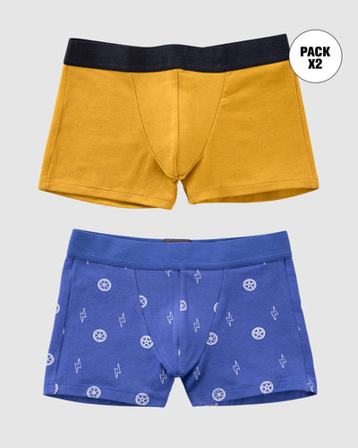 Bóxers cortos x2 niño#color_s02-azul-estampado-mostaza