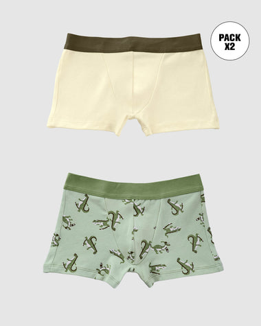 Bóxers cortos x2 niño#color_s10-marfil-verde-estampado-dinosaurio