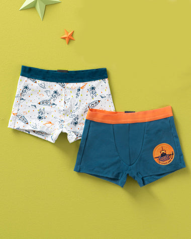 Paquete X2 boxers en algodón para niños#color_s40-blanco-estampado-fondo-azul