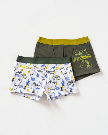 Paquete X2 boxers en algodón para niños#color_s42-blanco-estampado-fondo-verde